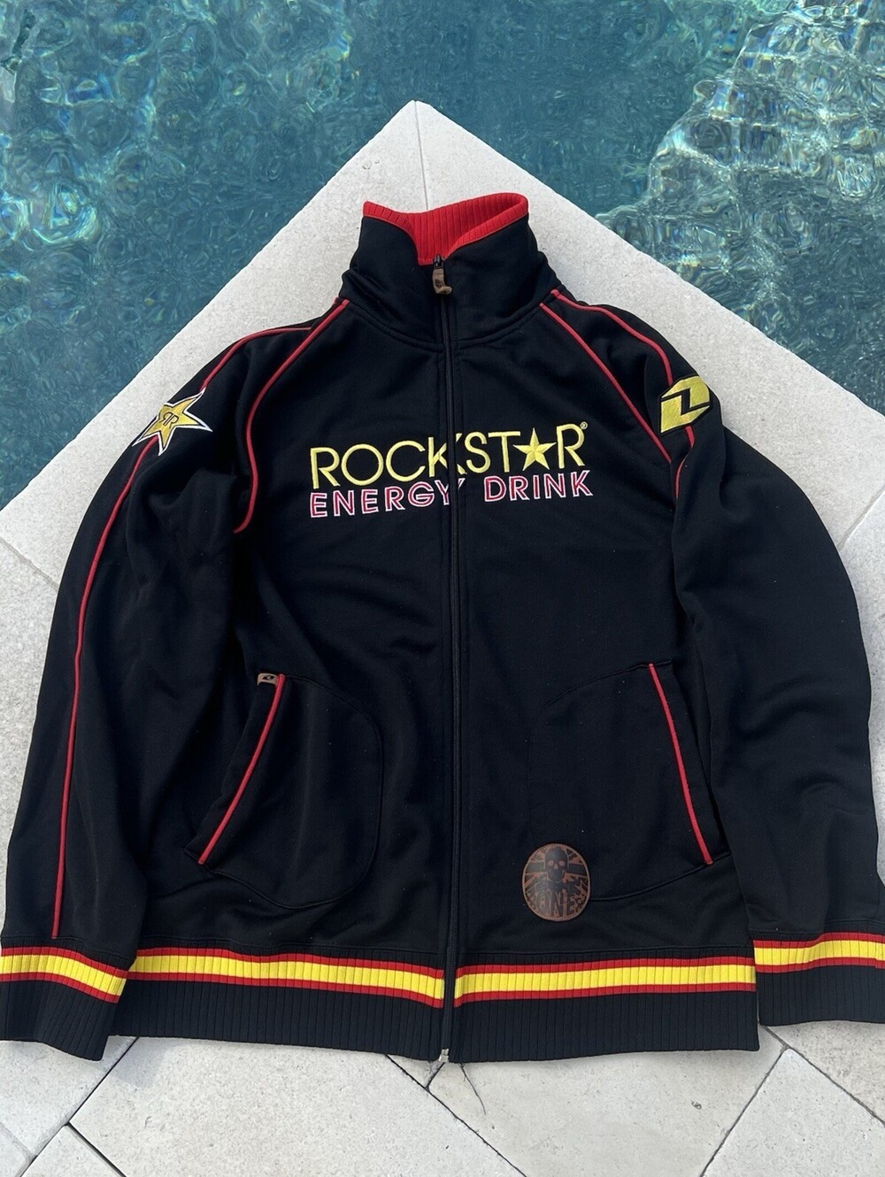 Vintage One Industries Rockstar Energy Track Jacket Mens Sz Large L Black Super